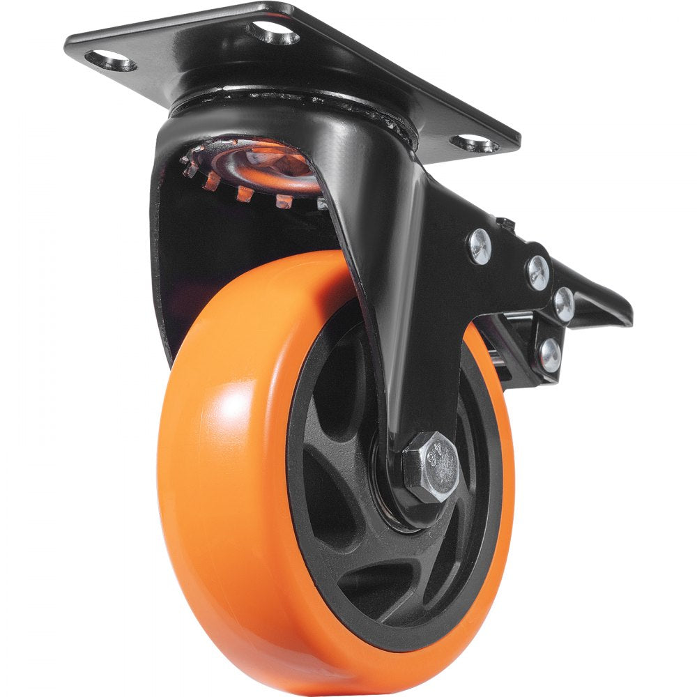 VEVOR Caster Wheels, 4-inch Swivel Plate Casters, Set of 4, with Security A/B Locking No Noise PVC Wheels, Heavy Duty 350 lbs Load Capacity Per Caster, Non-Marking Wheels for Cart Furniture Workbench 