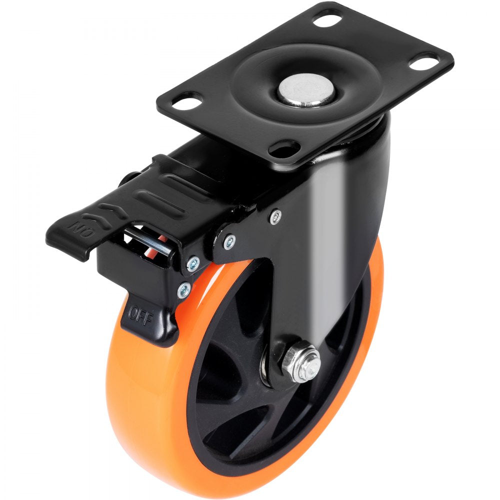 VEVOR Caster Wheels, 4-inch Swivel Plate Casters, Set of 4, with Security A/B Locking No Noise PVC Wheels, Heavy Duty 350 lbs Load Capacity Per Caster, Non-Marking Wheels for Cart Furniture Workbench 