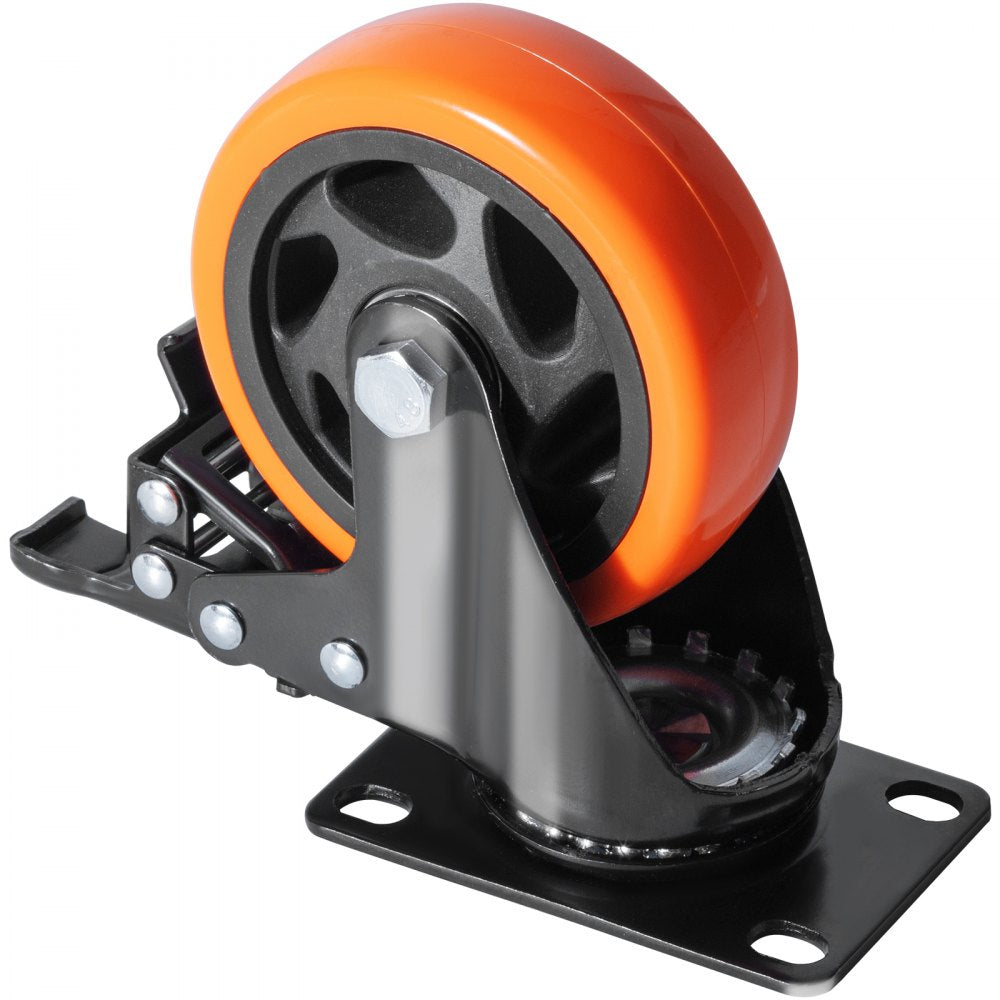 VEVOR Caster Wheels, 4-inch Swivel Plate Casters, Set of 4, with Security A/B Locking No Noise PVC Wheels, Heavy Duty 350 lbs Load Capacity Per Caster, Non-Marking Wheels for Cart Furniture Workbench 
