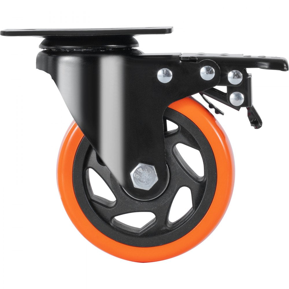VEVOR Caster Wheels, 4-inch Swivel Plate Casters, Set of 4, with Security A/B Locking No Noise PVC Wheels, Heavy Duty 350 lbs Load Capacity Per Caster, Non-Marking Wheels for Cart Furniture Workbench 