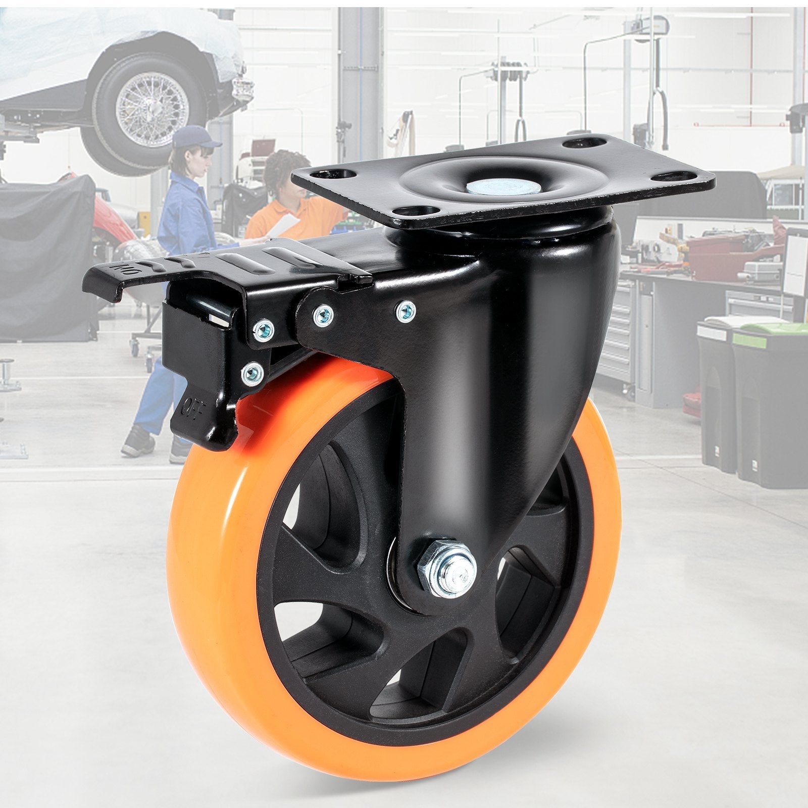VEVOR Caster Wheels, 5-inch Swivel Plate Casters, Set of 4, with Security A/B Locking No Noise PVC Wheels, Heavy Duty 450 lbs Load Capacity Per Caster, Non-Marking Wheels for Cart Furniture Workbench 