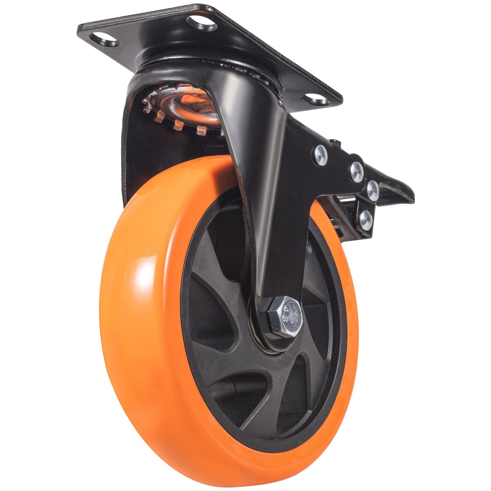 VEVOR Caster Wheels, 5-inch Swivel Plate Casters, Set of 4, with Security A/B Locking No Noise PVC Wheels, Heavy Duty 450 lbs Load Capacity Per Caster, Non-Marking Wheels for Cart Furniture Workbench 