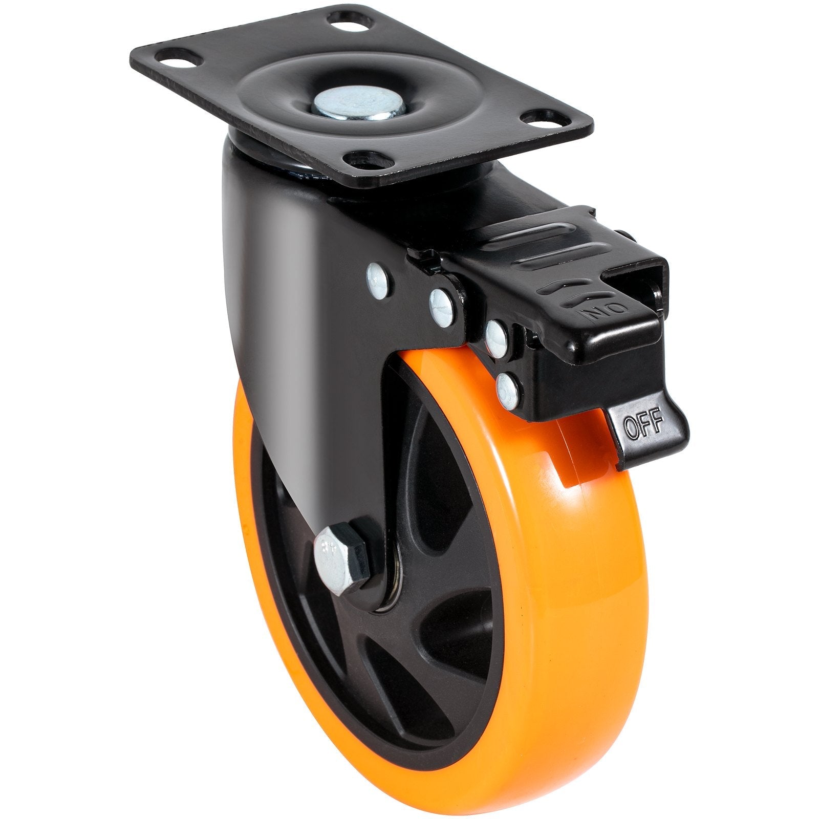 VEVOR Caster Wheels, 5-inch Swivel Plate Casters, Set of 4, with Security A/B Locking No Noise PVC Wheels, Heavy Duty 450 lbs Load Capacity Per Caster, Non-Marking Wheels for Cart Furniture Workbench 