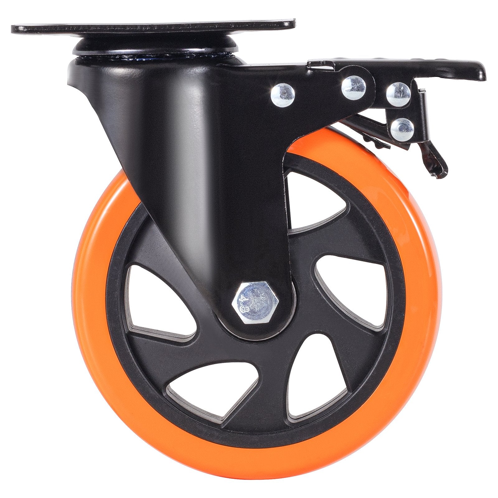 VEVOR Caster Wheels, 5-inch Swivel Plate Casters, Set of 4, with Security A/B Locking No Noise PVC Wheels, Heavy Duty 450 lbs Load Capacity Per Caster, Non-Marking Wheels for Cart Furniture Workbench 