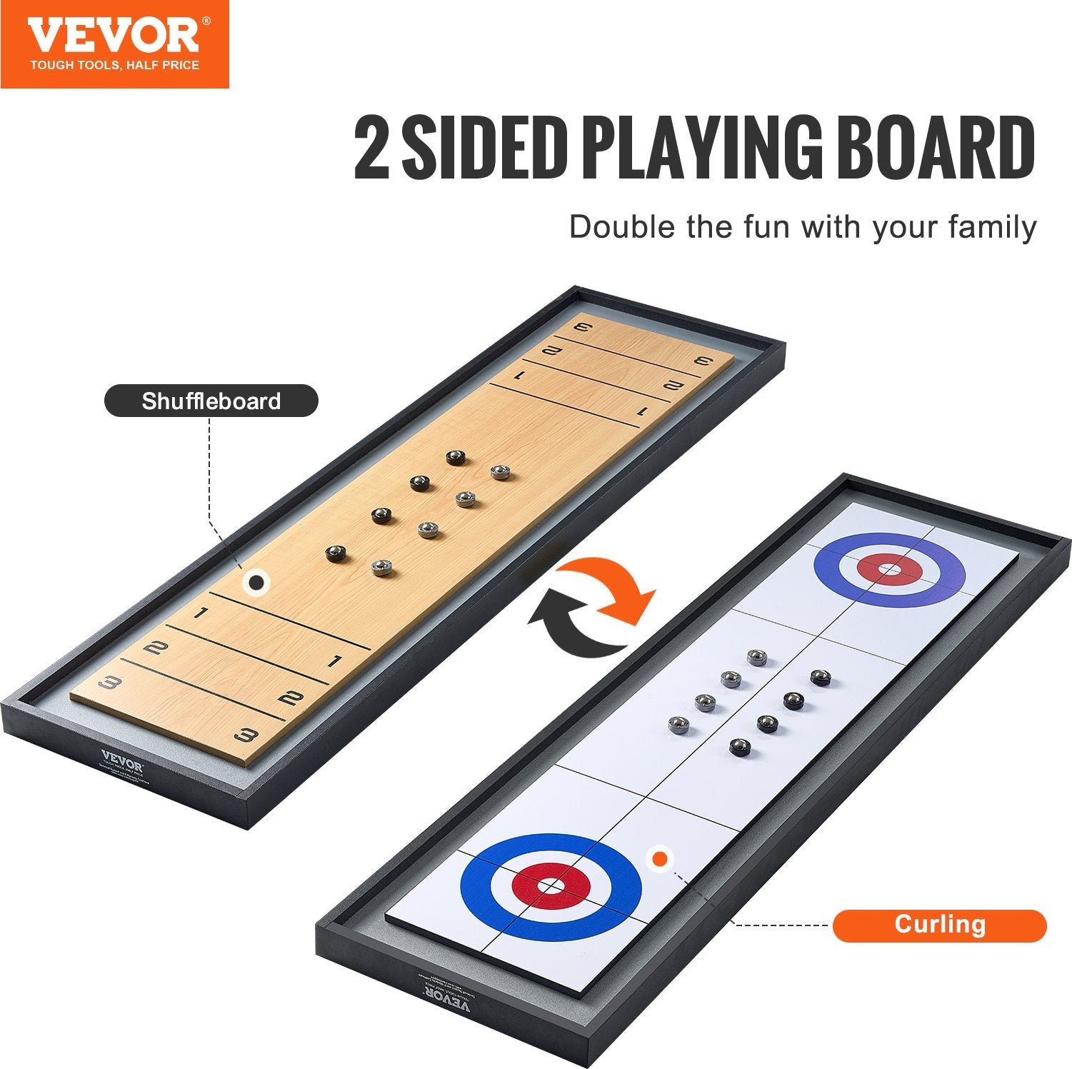 VEVOR 45" Shuffleboard and Curling 2 in 1 Board Game Portable Tabletop Set 