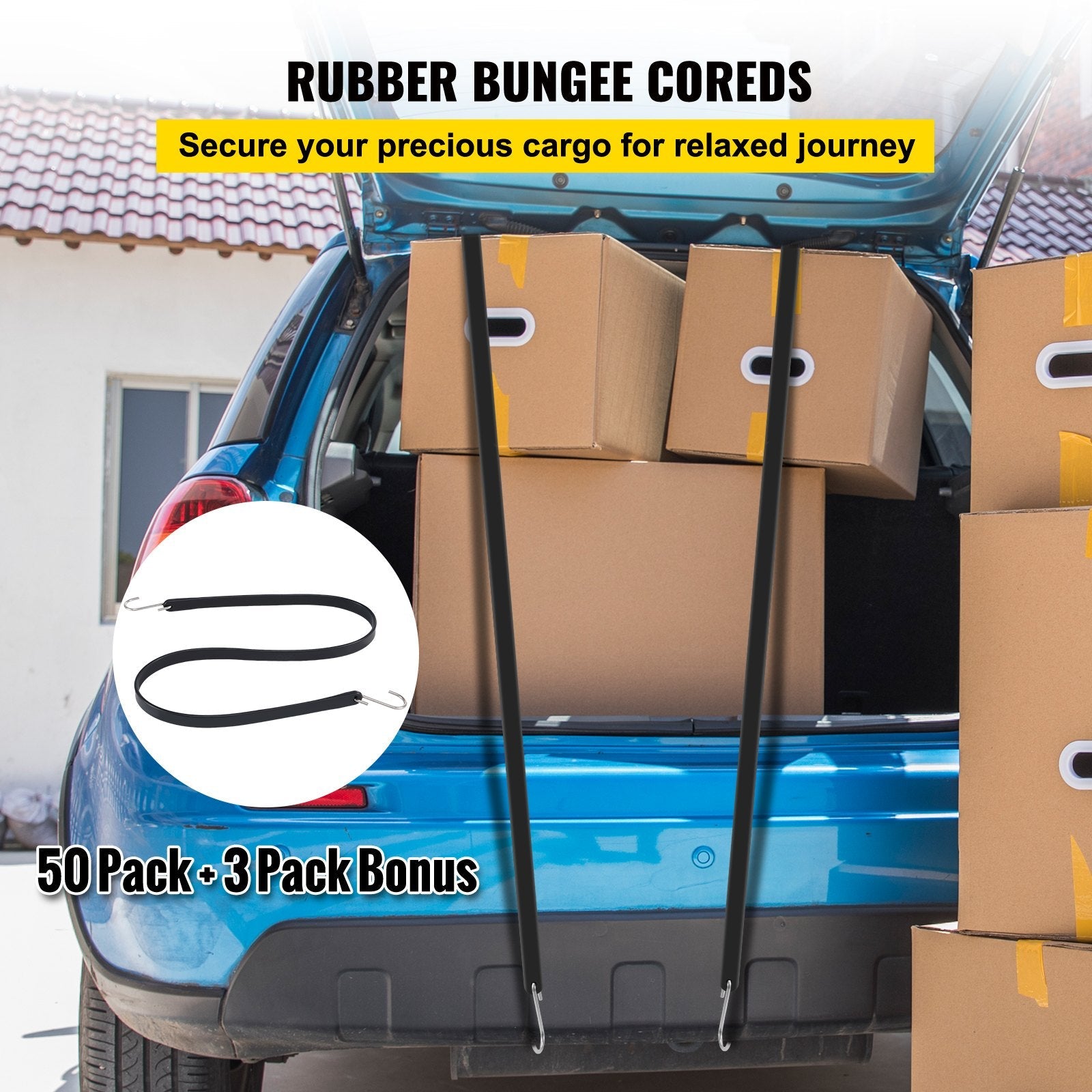 VEVOR Rubber Bungee Cords, 53 Pack 41" Long, Weatherproof Natural Rubber Tie Down Straps with Crimped S Hooks, Heavy Duty Outdoor Tarp Straps for Securing Flatbed Trailers, Canvases, Cargo, and More 