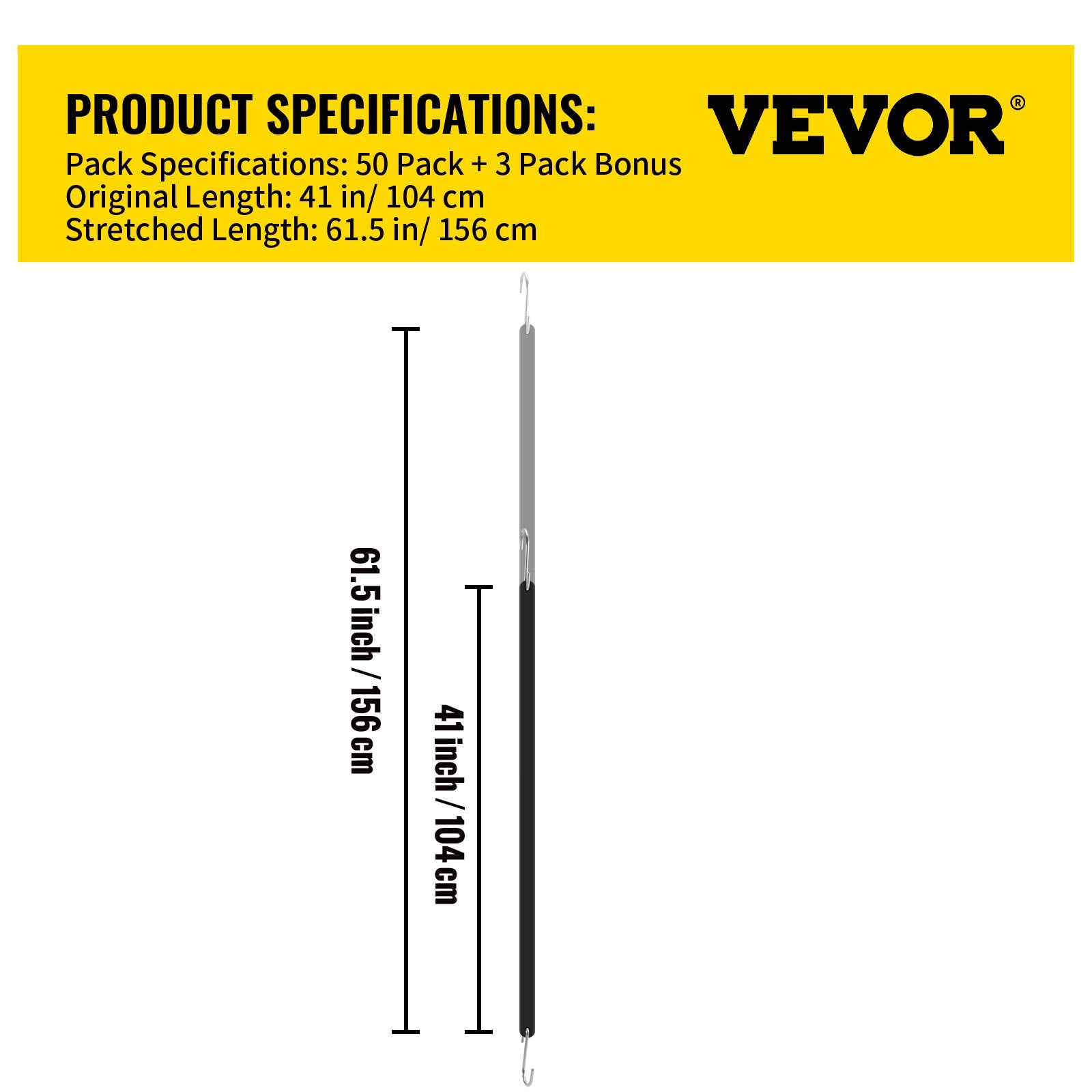 VEVOR Rubber Bungee Cords, 53 Pack 41" Long, Weatherproof Natural Rubber Tie Down Straps with Crimped S Hooks, Heavy Duty Outdoor Tarp Straps for Securing Flatbed Trailers, Canvases, Cargo, and More 