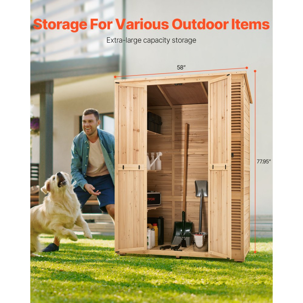 VEVOR Outdoor Wooden Storage Shed Waterproof Garden Tool Shed 58x78 inch 