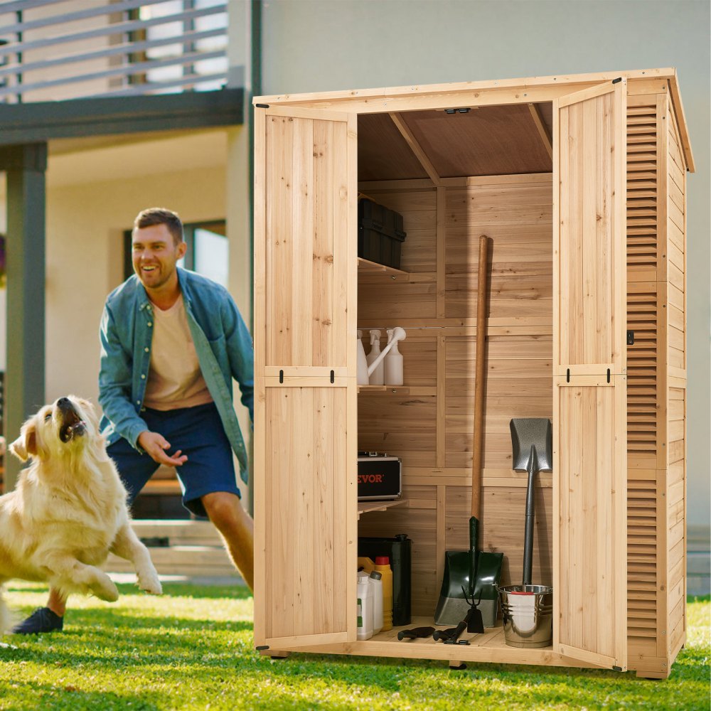 VEVOR Outdoor Wooden Storage Shed Waterproof Garden Tool Shed 58x78 inch 