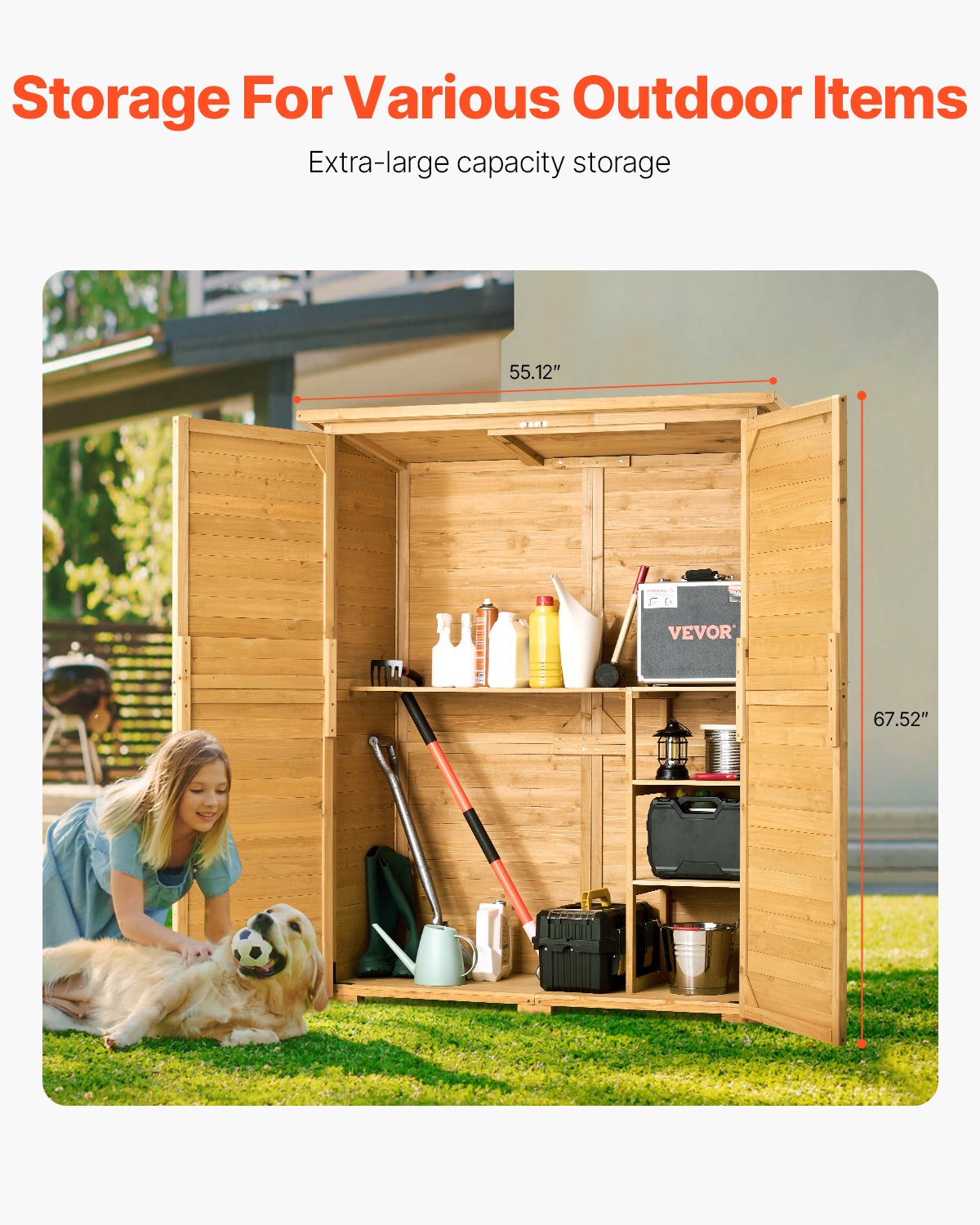 VEVOR Outdoor Wooden Storage Shed Waterproof Garden Tool Shed 55x67.5 inch 