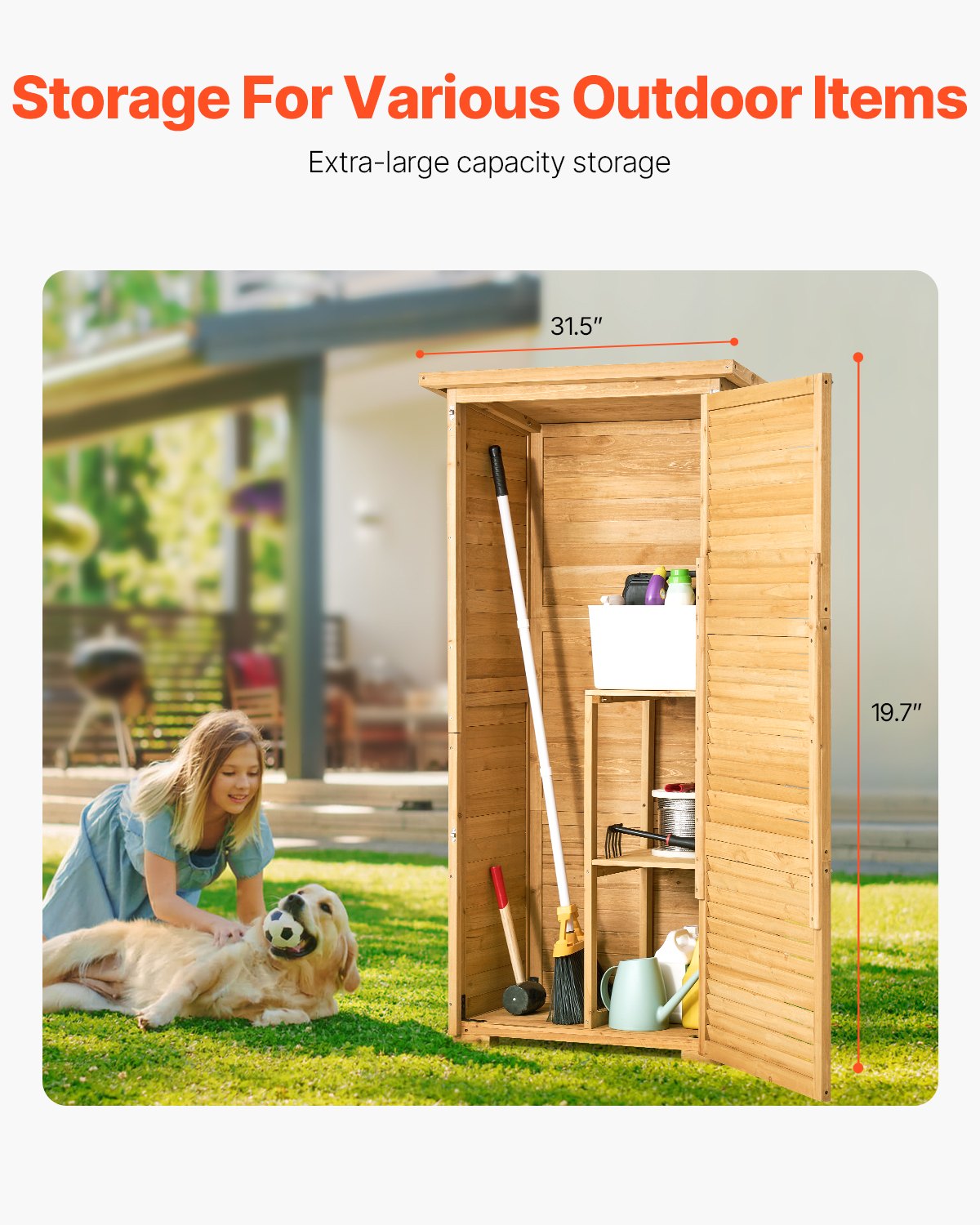 VEVOR Outdoor Wooden Storage Shed Waterproof Garden Tool Shed 31.5x63.8 inch 