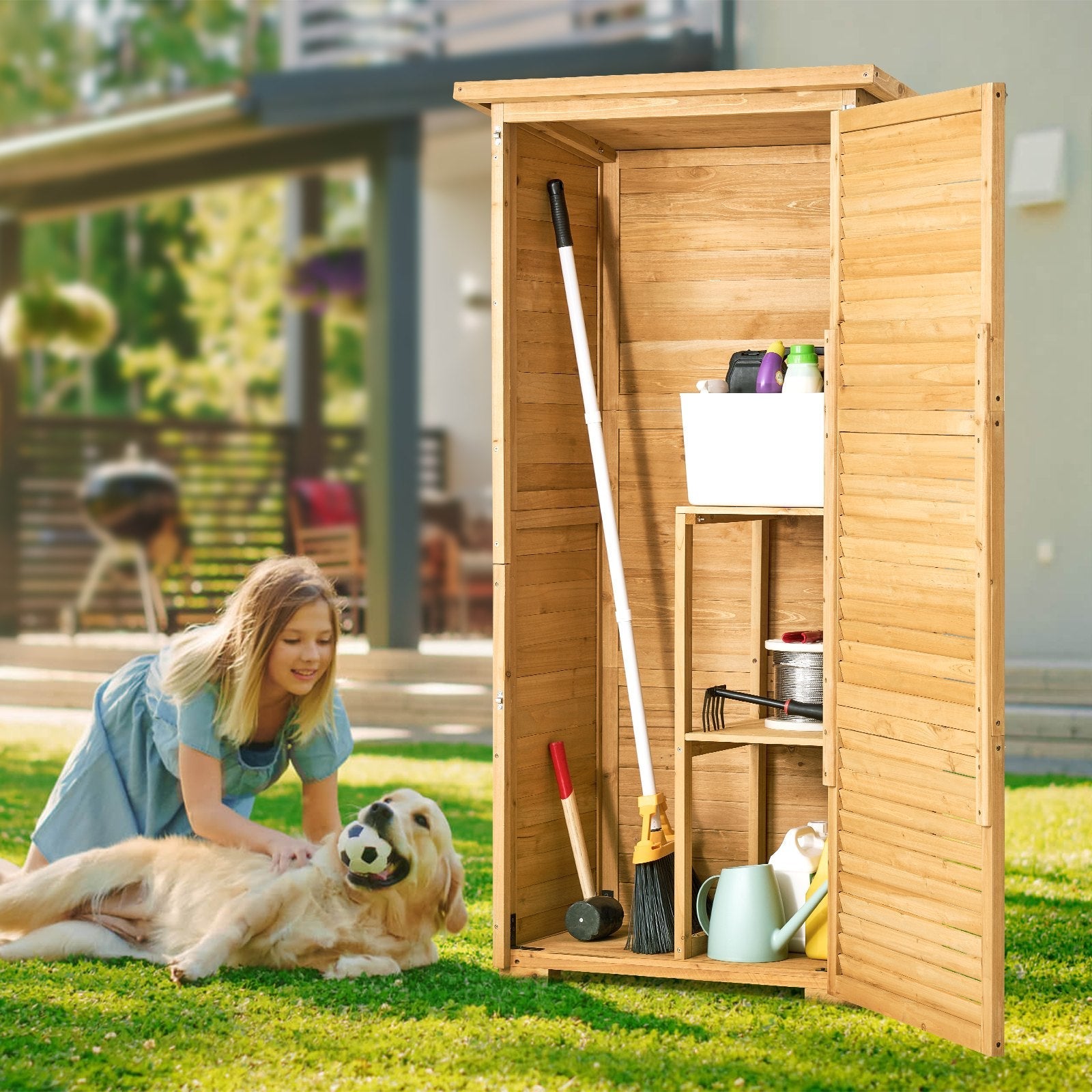 VEVOR Outdoor Wooden Storage Shed Waterproof Garden Tool Shed 31.5x63.8 inch 