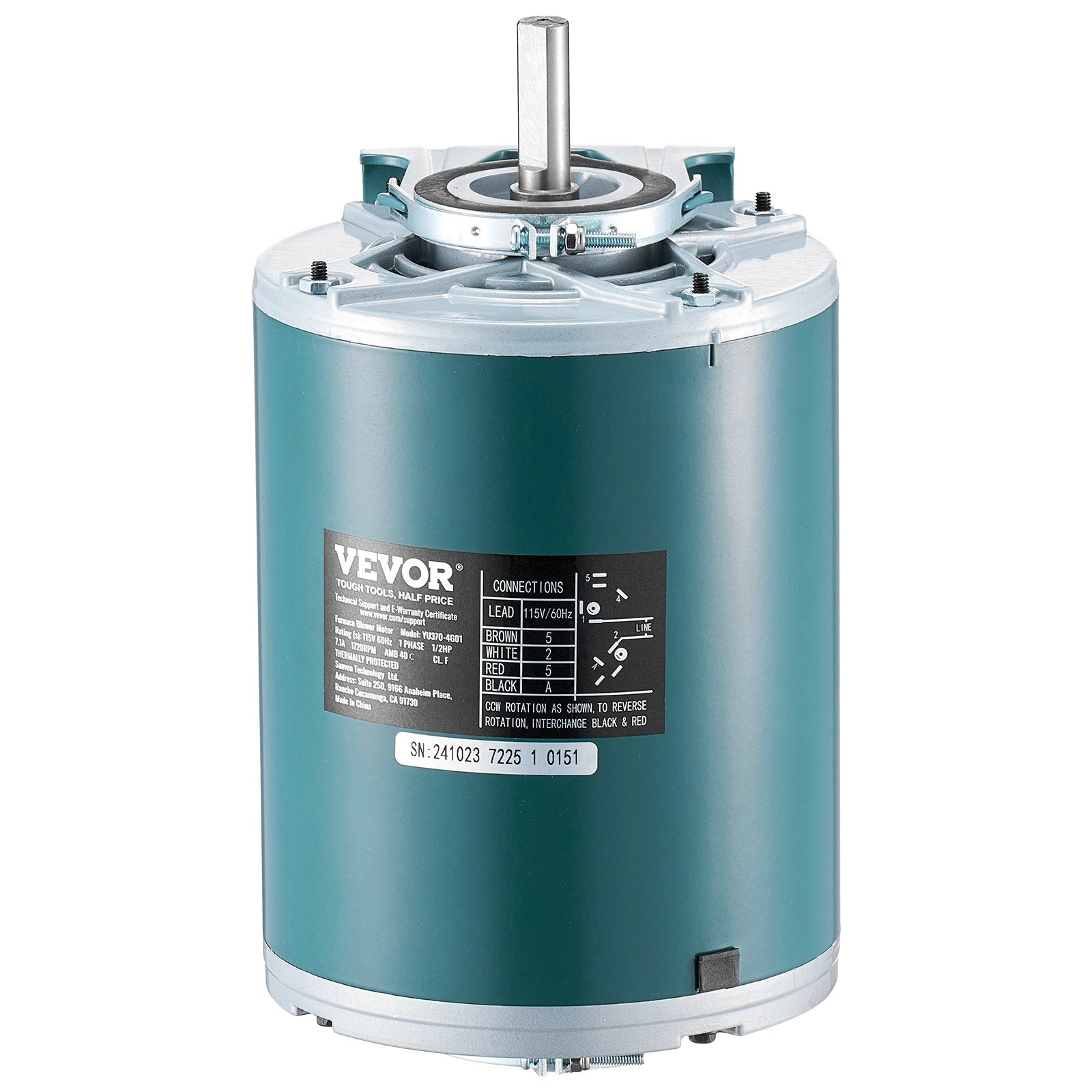 VEVOR 1/2HP Furnace Blower Motor 1720RPM 115V 7.1A 1-Phase 0.78" Shaft Length 