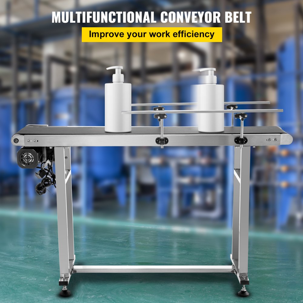 VEVOR Belt Conveyor Length 47-Inch, PVC Conveyor Belt Width 7.8-Inch, Motorized Conveyor Industrial Transport Conveyor, w/ Double Guardrails Anti-static Adjustable Conveyor Table Electric Handling 