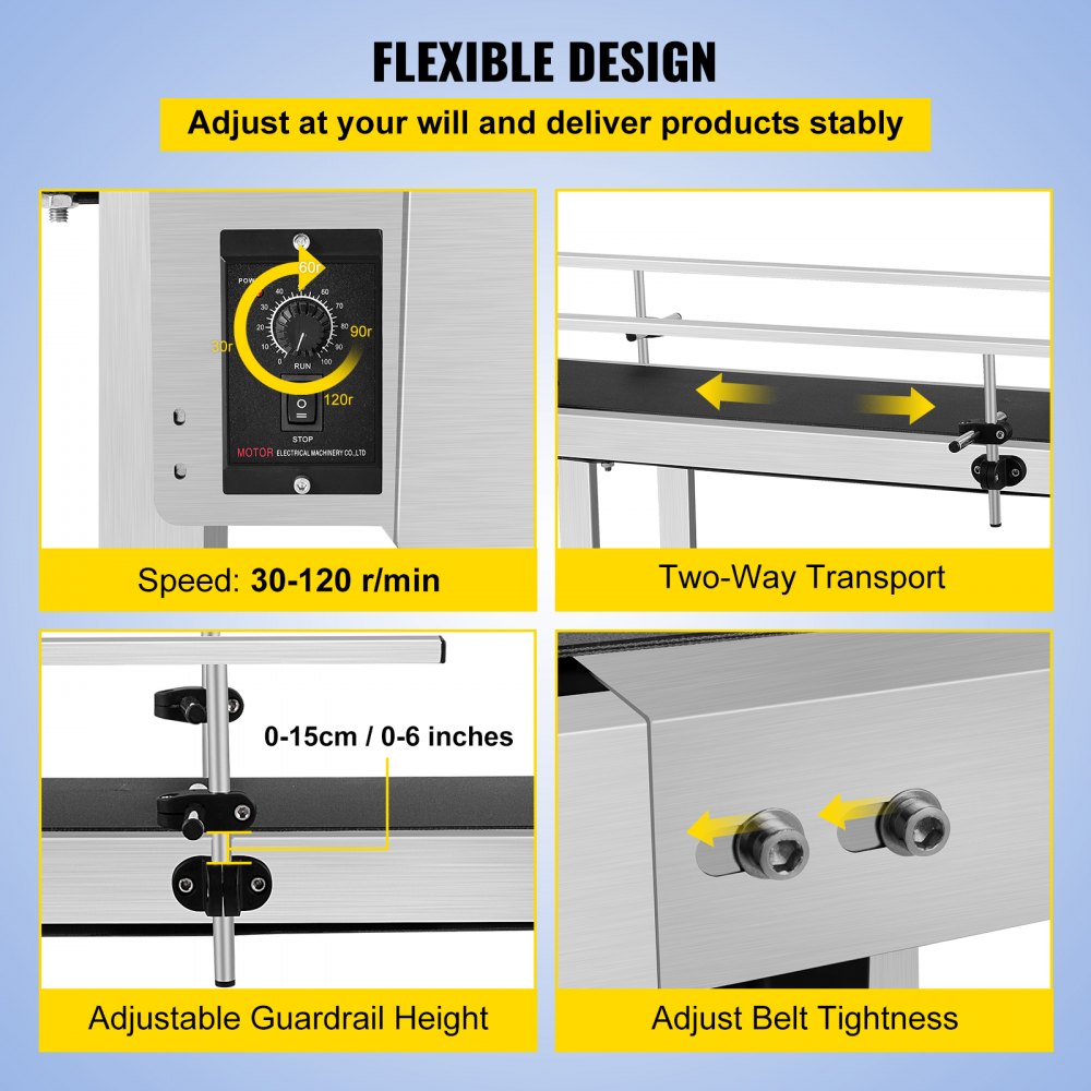 VEVOR Belt Conveyor Length 47-Inch, PVC Conveyor Belt Width 7.8-Inch, Motorized Conveyor Industrial Transport Conveyor, w/ Double Guardrails Anti-static Adjustable Conveyor Table Electric Handling 