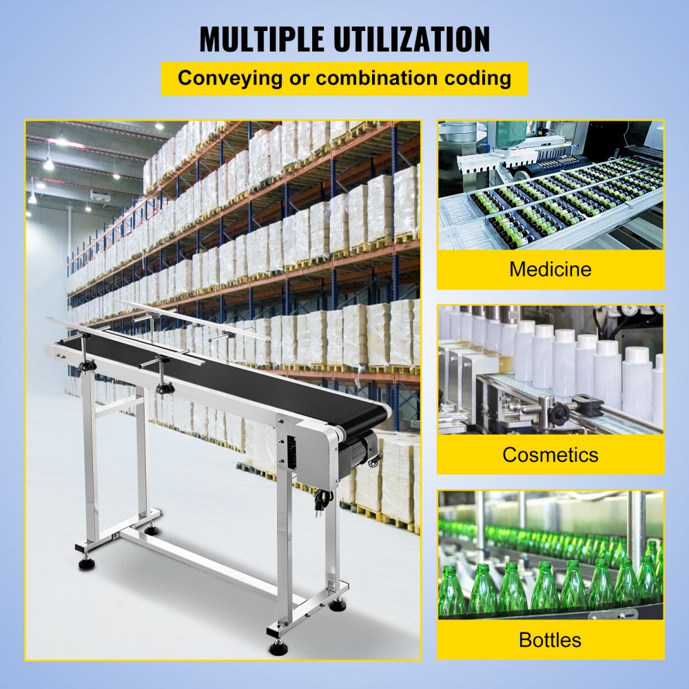 VEVOR Belt Conveyor Length 47-Inch, PVC Conveyor Belt Width 7.8-Inch, Motorized Conveyor Industrial Transport Conveyor, w/ Double Guardrails Anti-static Adjustable Conveyor Table Electric Handling 