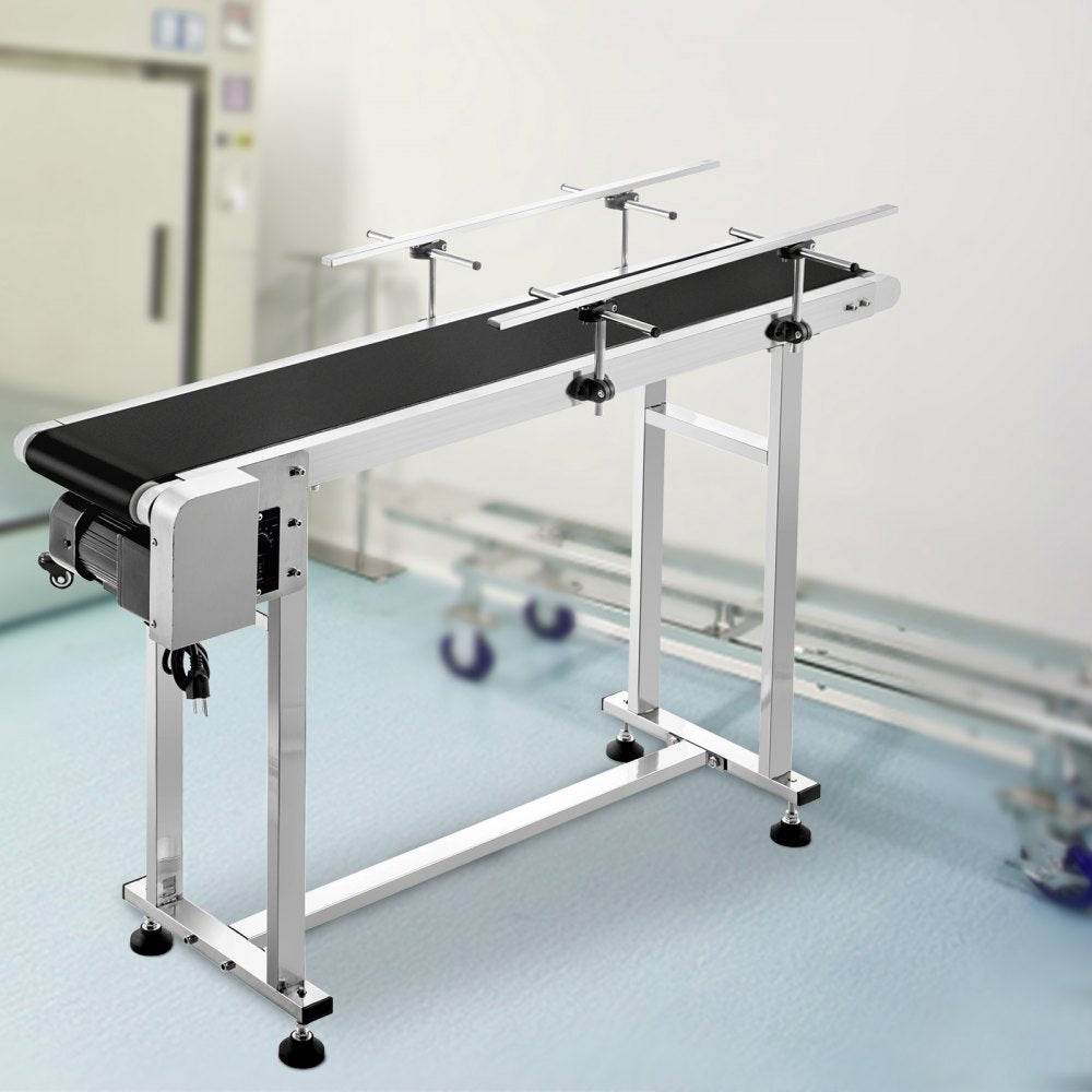 VEVOR Belt Conveyor Length 47-Inch, PVC Conveyor Belt Width 7.8-Inch, Motorized Conveyor Industrial Transport Conveyor, w/ Double Guardrails Anti-static Adjustable Conveyor Table Electric Handling 