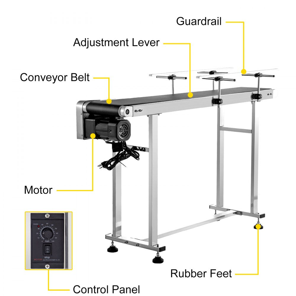 VEVOR Belt Conveyor Length 47-Inch, PVC Conveyor Belt Width 7.8-Inch, Motorized Conveyor Industrial Transport Conveyor, w/ Double Guardrails Anti-static Adjustable Conveyor Table Electric Handling 