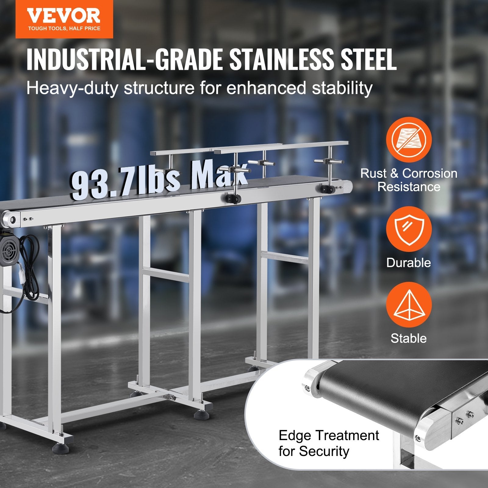 VEVOR Belt Conveyor, 71 x 7.8 inch Conveyor Table, Heavy Duty Stainless Steel Motorized Belt Conveyor for Inkjet Coding Applications Powered PVC Belt Anti-Static Adjustable Speed (Double Guardrail) 