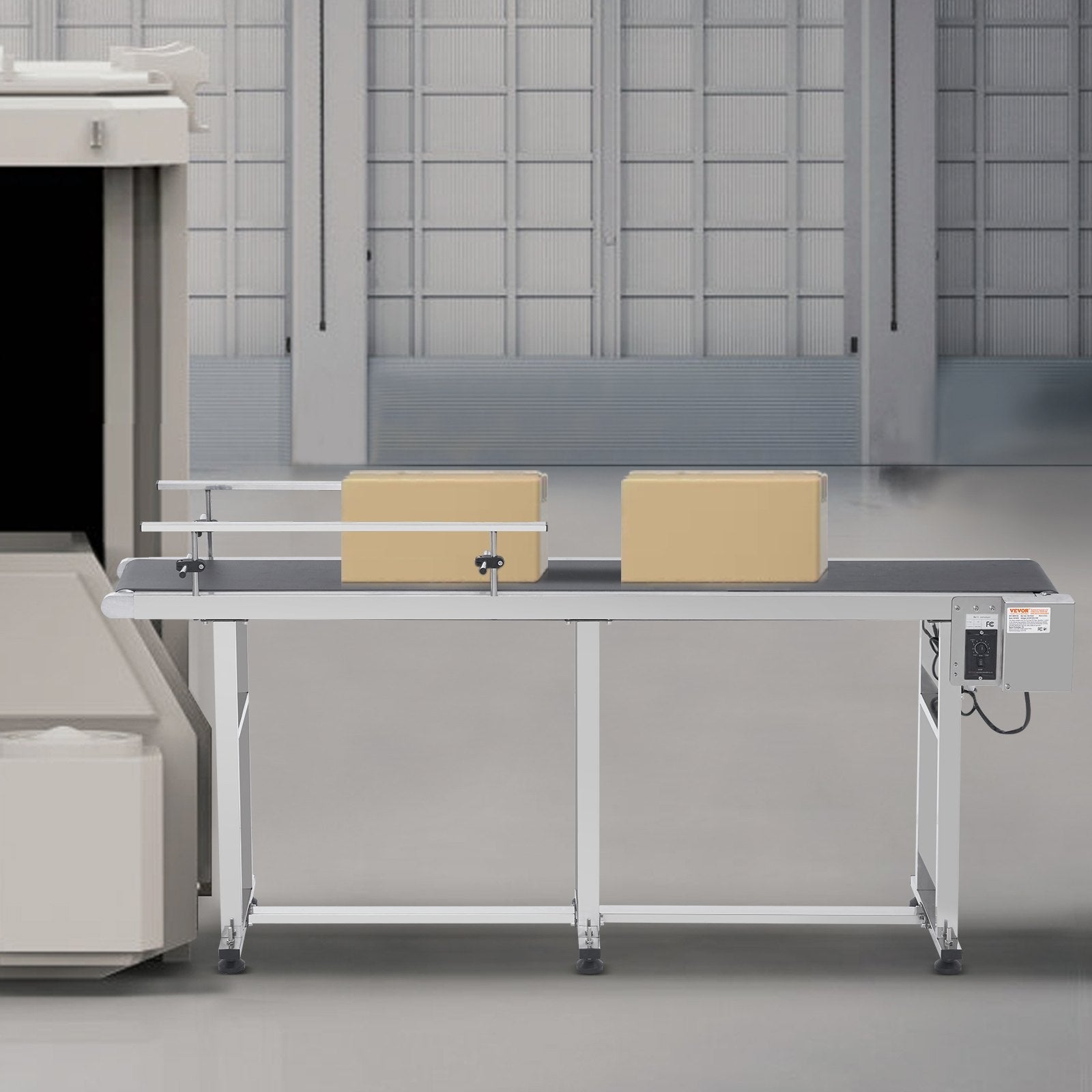 VEVOR Belt Conveyor, 71 x 7.8 inch Conveyor Table, Heavy Duty Stainless Steel Motorized Belt Conveyor for Inkjet Coding Applications Powered PVC Belt Anti-Static Adjustable Speed (Double Guardrail) 