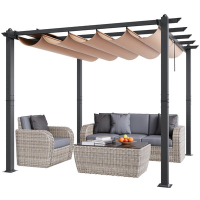 VEVOR 10'x10' Outdoor Retractable Pergola with Sun Shade Canopy Aluminum Beige 