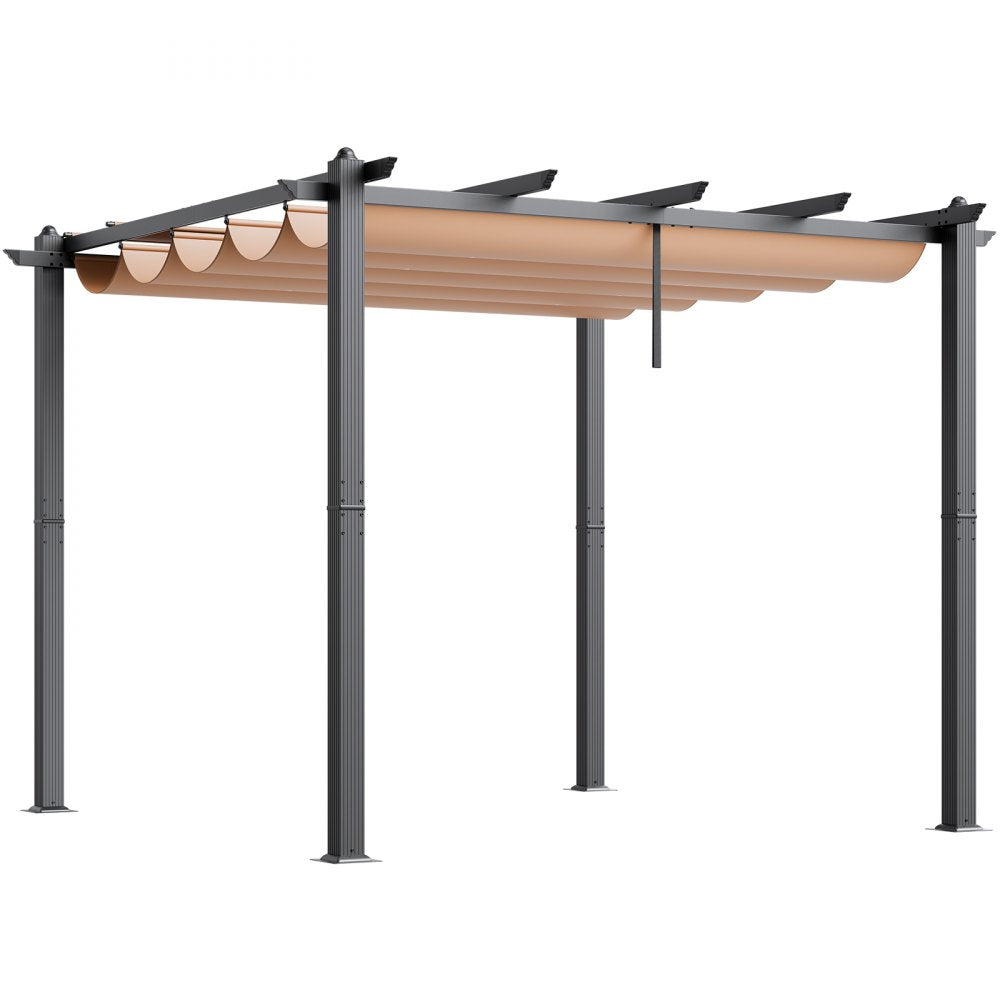VEVOR 10'x10' Outdoor Retractable Pergola with Sun Shade Canopy Aluminum Beige 