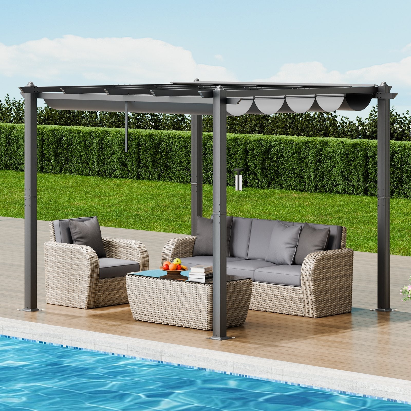 VEVOR 10'x10' Outdoor Retractable Pergola with Sun Shade Canopy Aluminum Gray 