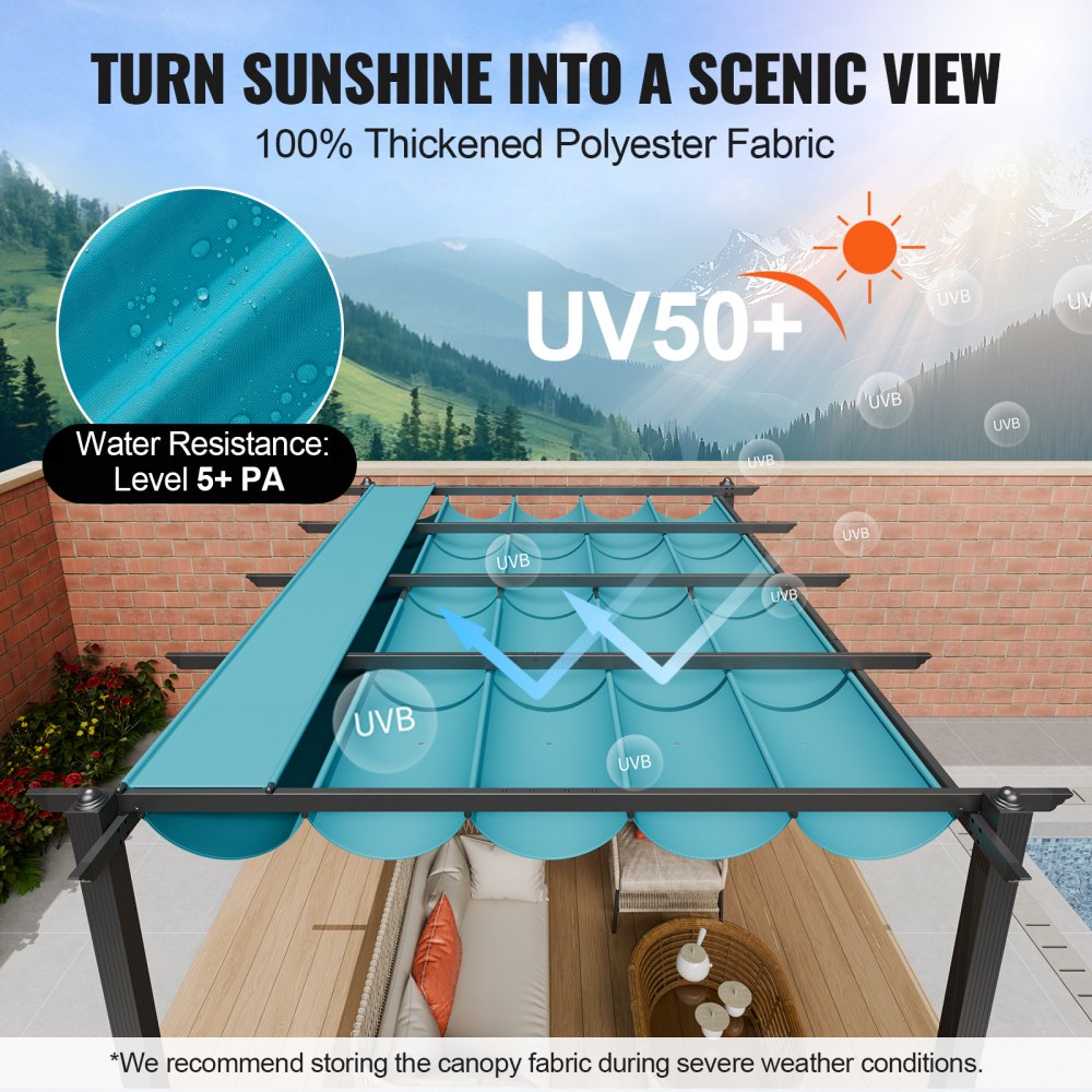 VEVOR 10'x13' Outdoor Retractable Pergola with Sun Shade Canopy Aluminum Bule 