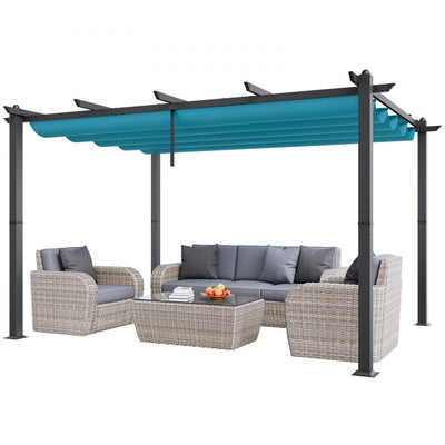 VEVOR 10'x13' Outdoor Retractable Pergola with Sun Shade Canopy Aluminum Bule 