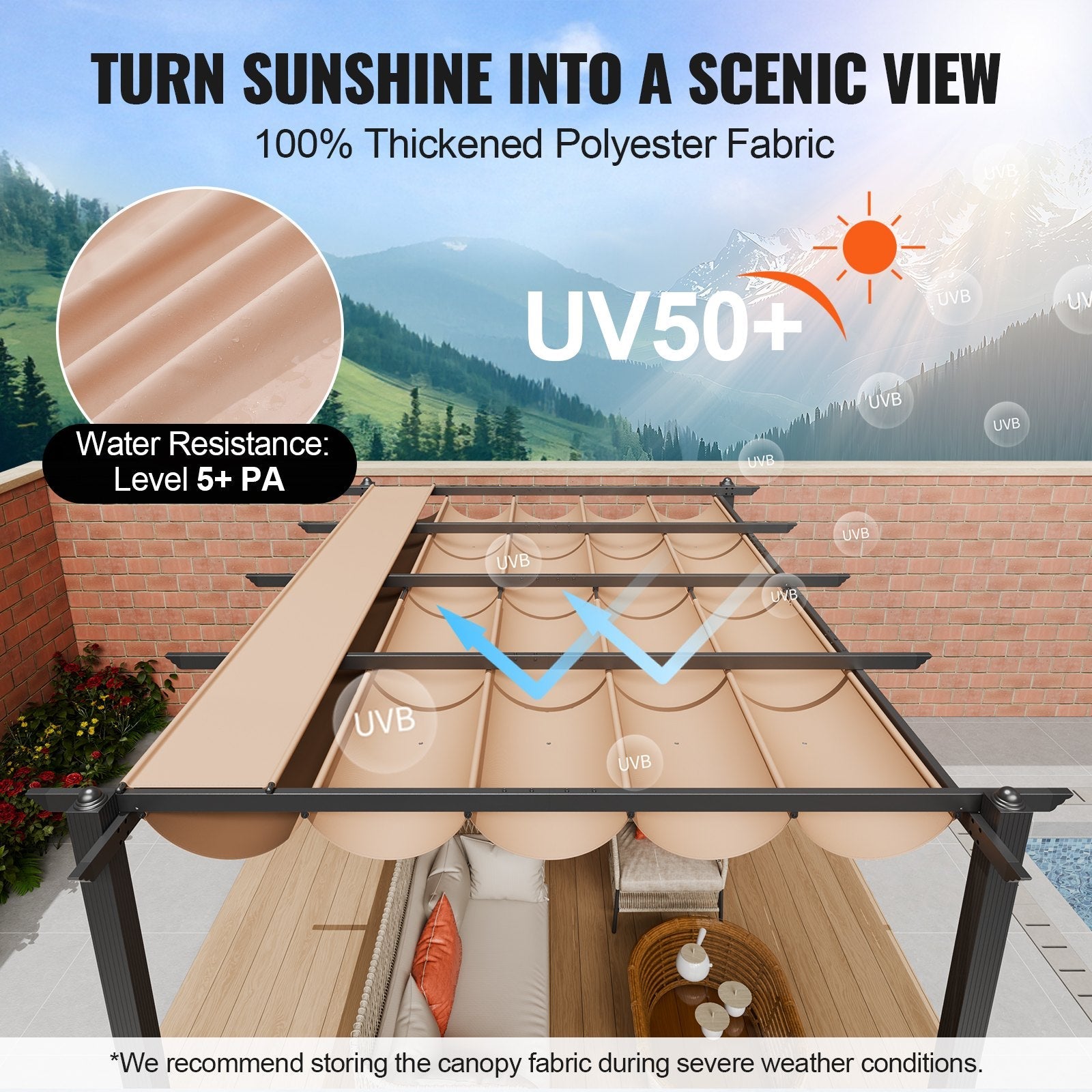 VEVOR 10'x13' Outdoor Retractable Pergola with Sun Shade Canopy Aluminum Beige 