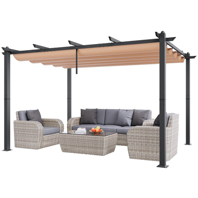 VEVOR 10'x13' Outdoor Retractable Pergola with Sun Shade Canopy Aluminum Beige 