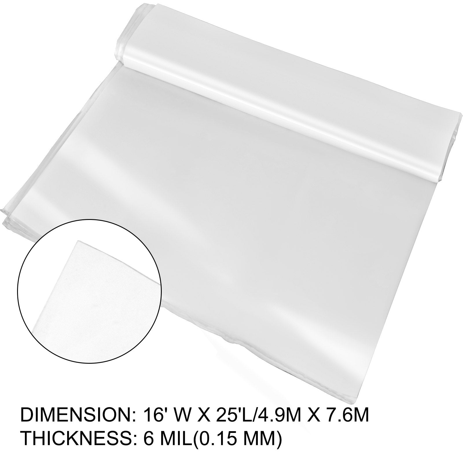 VEVOR Greenhouse Film 16 x 25 ft, Greenhouse Polyethylene Film 6 Mil Thickness, Greenhouse Plastic Clear Plastic Film UV Resistant, Polyethylene Film Keep Warming, Superior Strength Toughness 