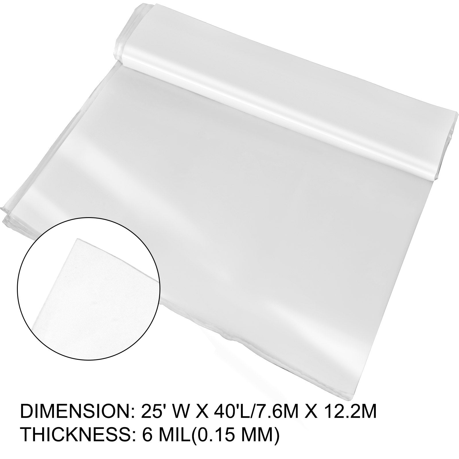 VEVOR Greenhouse Film 25 x 40 ft, Greenhouse Polyethylene Film 6 Mil Thickness, Greenhouse Plastic Greenhouse Clear Plastic Film UV Resistant, Polyethylene Film Keep Warming, Superior Strength 