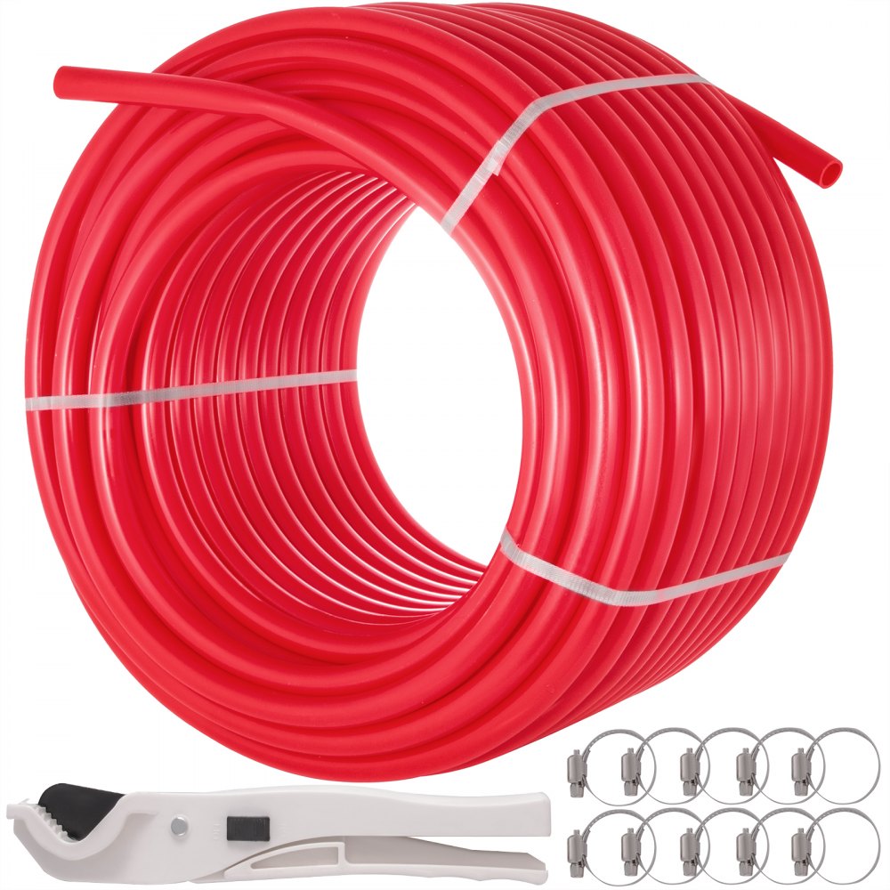 VEVOR 5/8 Inch x 500Ft PEX Tubing Oxygen Barrier O2 EVOH Pex-B Red Radiant Floor Heat Durable Plumbing Flexible for Residential Commercial Radiant Floor Heating Pex Pipe 
