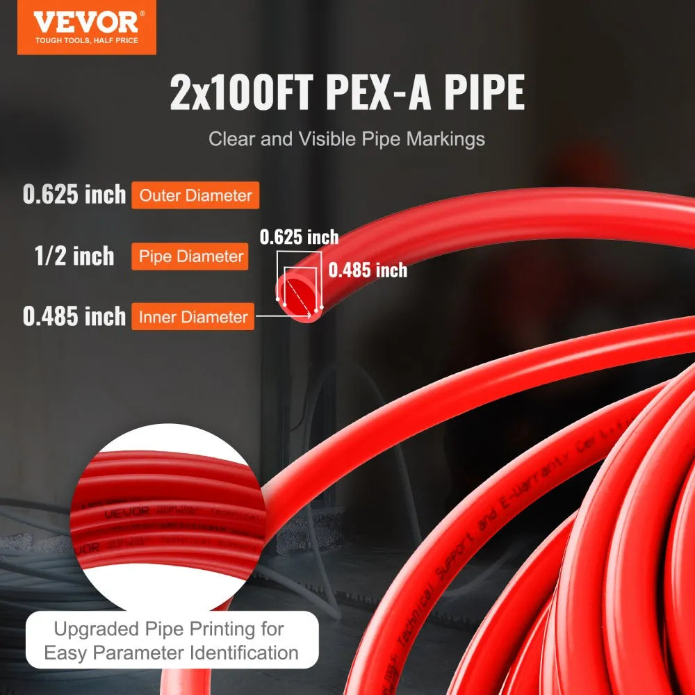 1/2-Inch PEX-A Plumbing Tubing – 2 × 100 ft Flexible Hot & Cold Water Pipes, Red & Blue, with Pipe Cutter