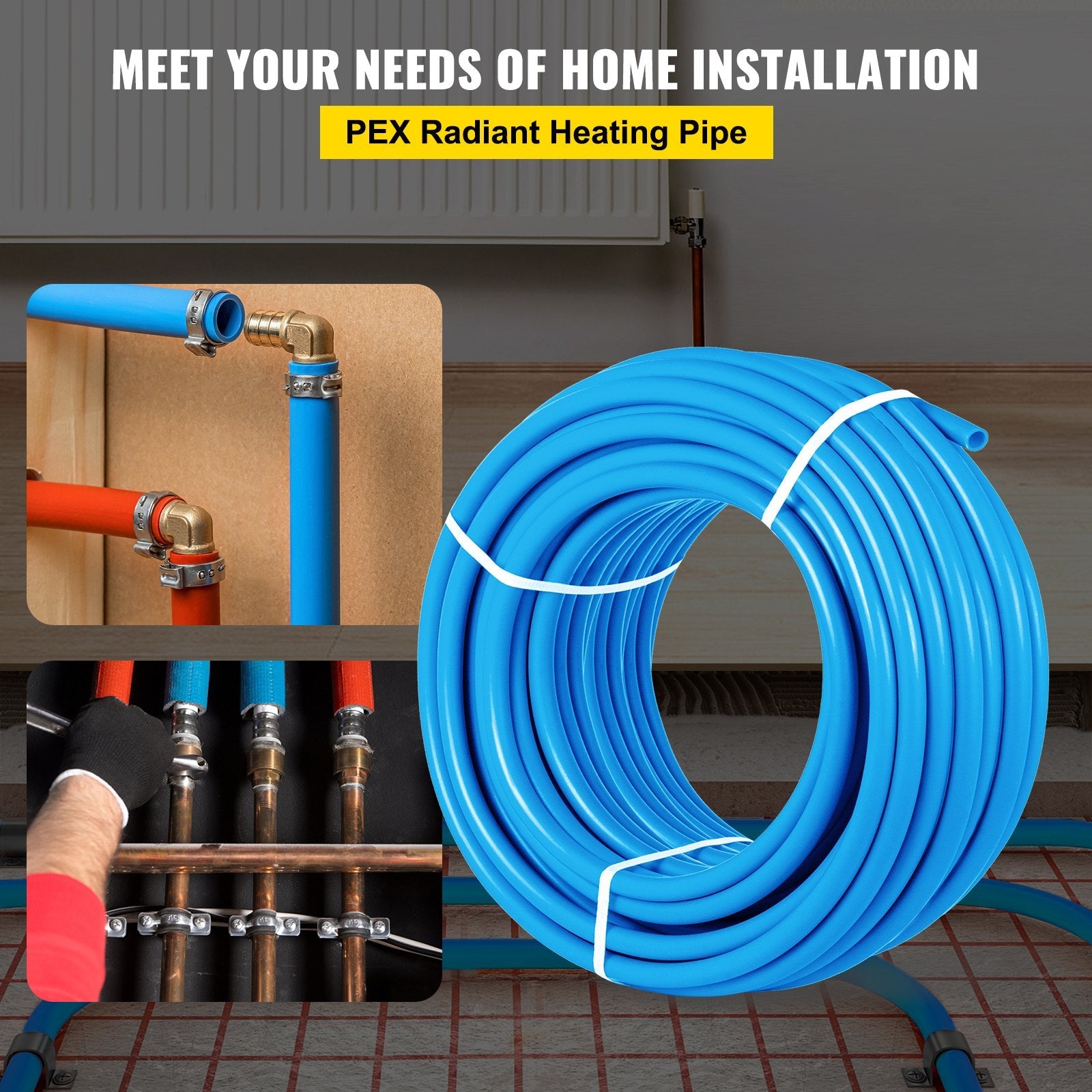 VEVOR Pex Tubing, 1" Pex Pipe 300ft Flexible Pex Hose Non Oxygen Barrier Pex Tube Coil 80-160psi Pex Water Line Blue Pex Piping for Hot & Cold Water Plumbing Open Loop Radiant Floor Heating System 