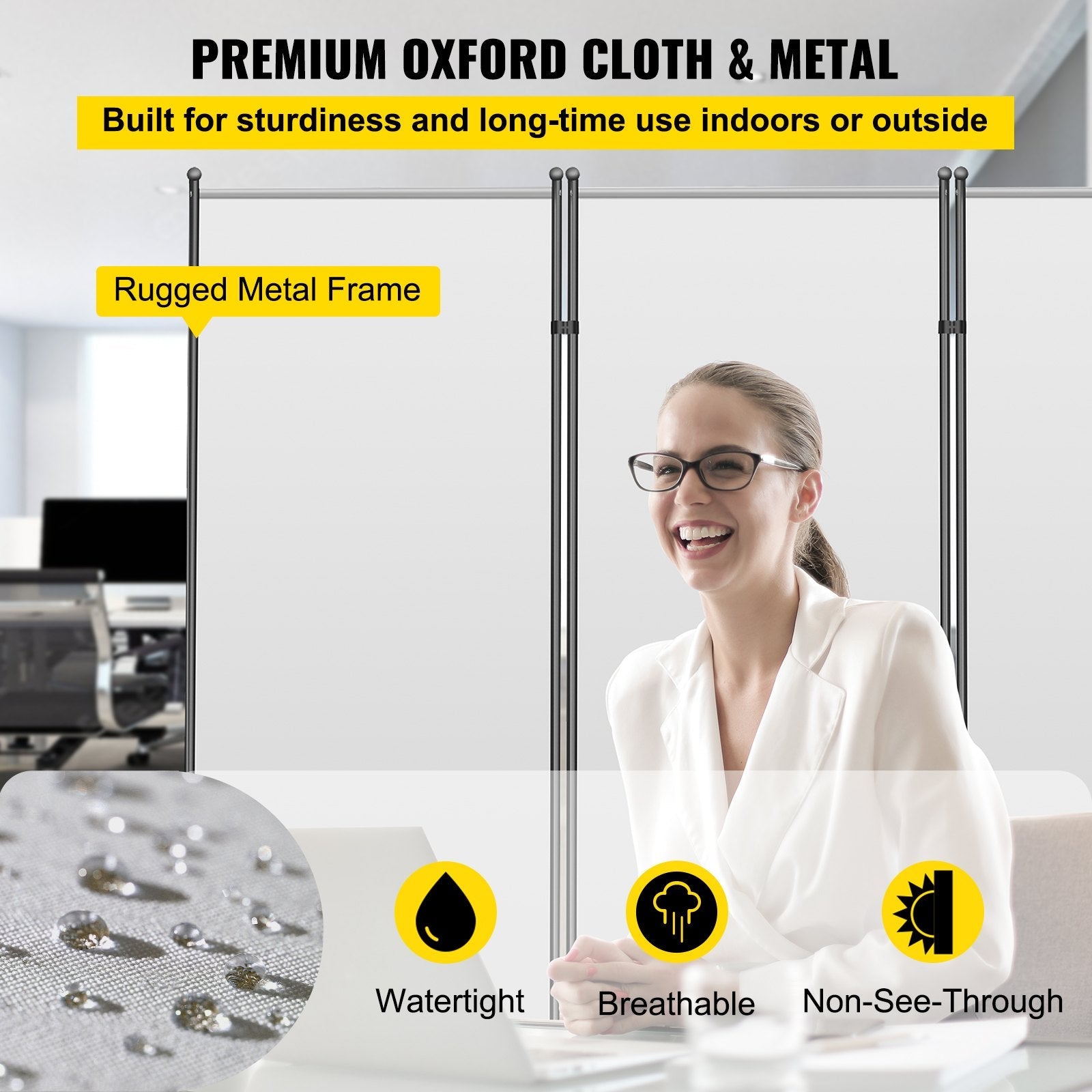 VEVOR Office Partition 89" W x 14" D x 73" H Room Divider Wall 3-Panel Office Divider Folding Portable Office Walls Dividers with Non-See-Through Fabric Room Partition Gray for Room Office Restaurant 