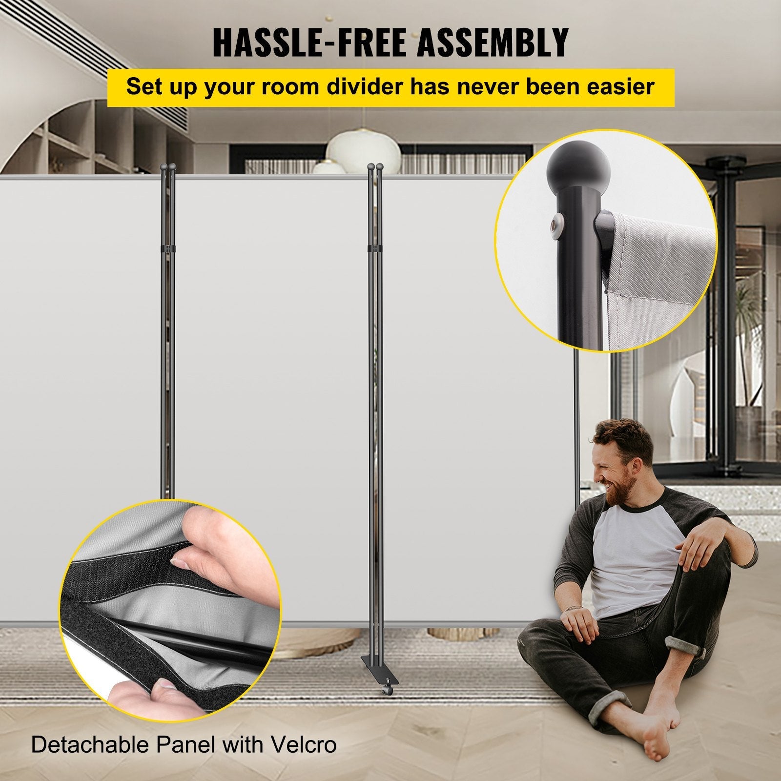 VEVOR Office Partition 89" W x 14" D x 73" H Room Divider Wall 3-Panel Office Divider Folding Portable Office Walls Dividers with Non-See-Through Fabric Room Partition Gray for Room Office Restaurant 