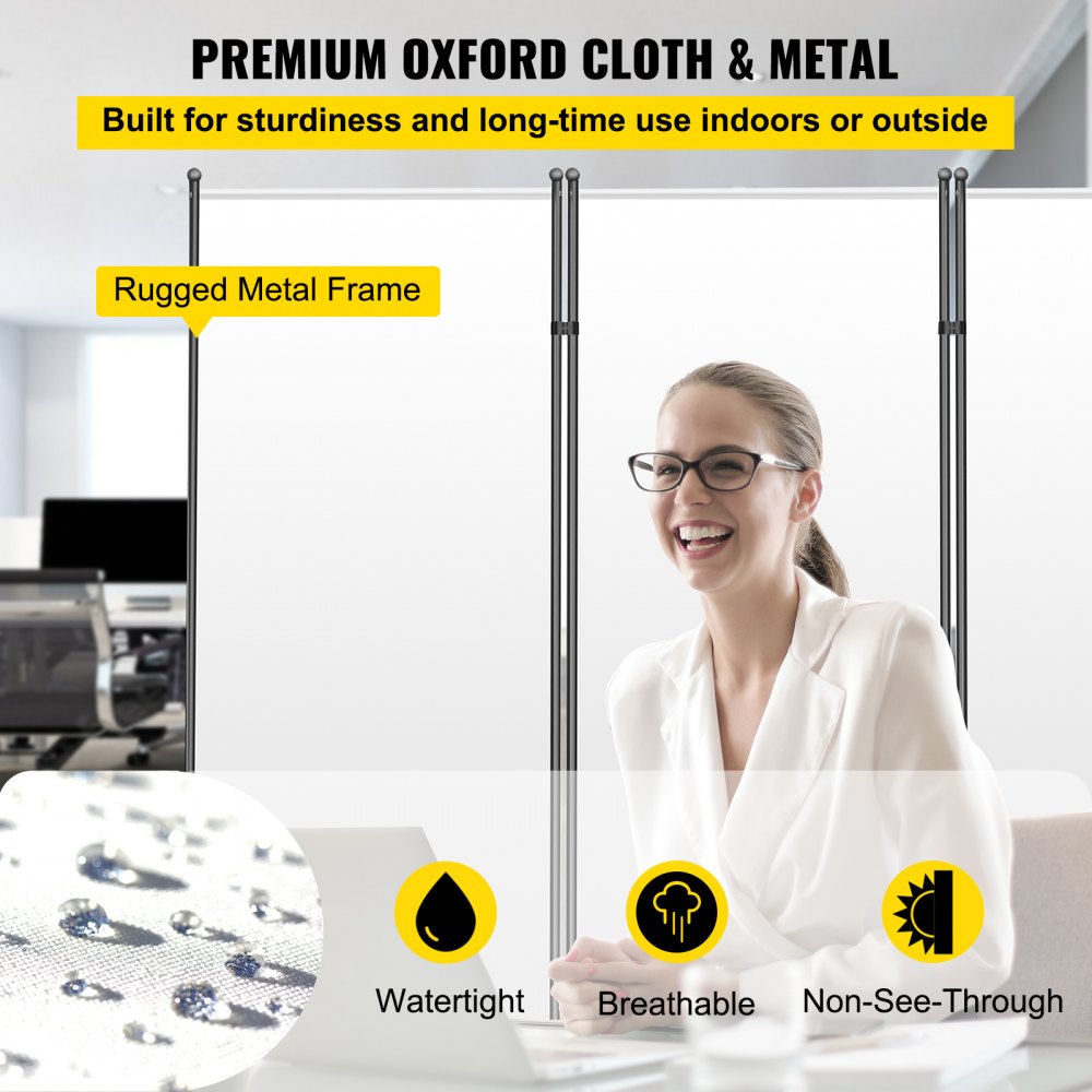 VEVOR Office Partition 102" W x 14" D x 71" H Room Divider Wall 3-Panel Office Divider Folding Portable Office Walls Divider with Non-See-Through Fabric Room Partition White for Room Office Restaurant 