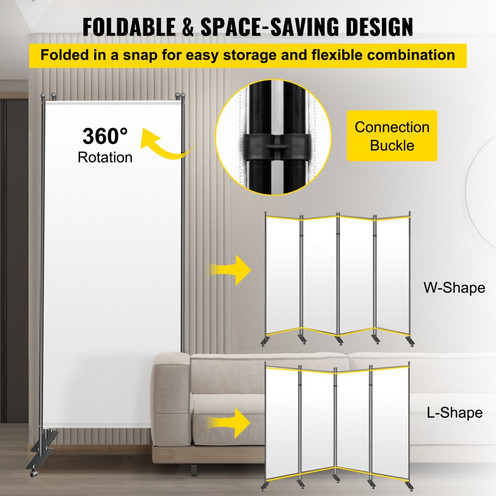 VEVOR Office Partition 102" W x 14" D x 71" H Room Divider Wall 3-Panel Office Divider Folding Portable Office Walls Divider with Non-See-Through Fabric Room Partition White for Room Office Restaurant 