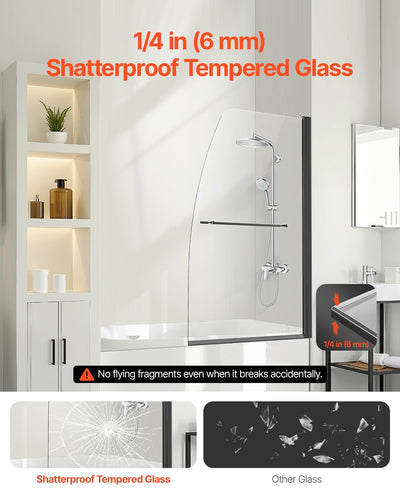 PFYGM34W58HIEJRITV0 VEVOR Frameless Bathtub Shower Door 34 in. W x 55 in. H 180° Rotatable Door 