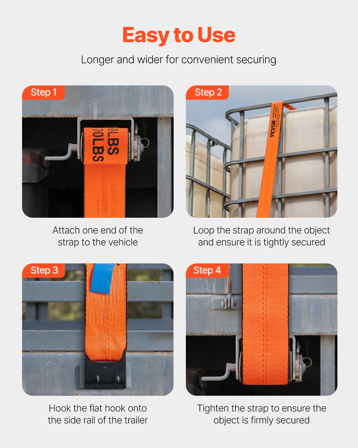 VEVOR Winch Straps Truck Straps 4 in x 30 ft with Flat Hook for Towing 10 Pack 