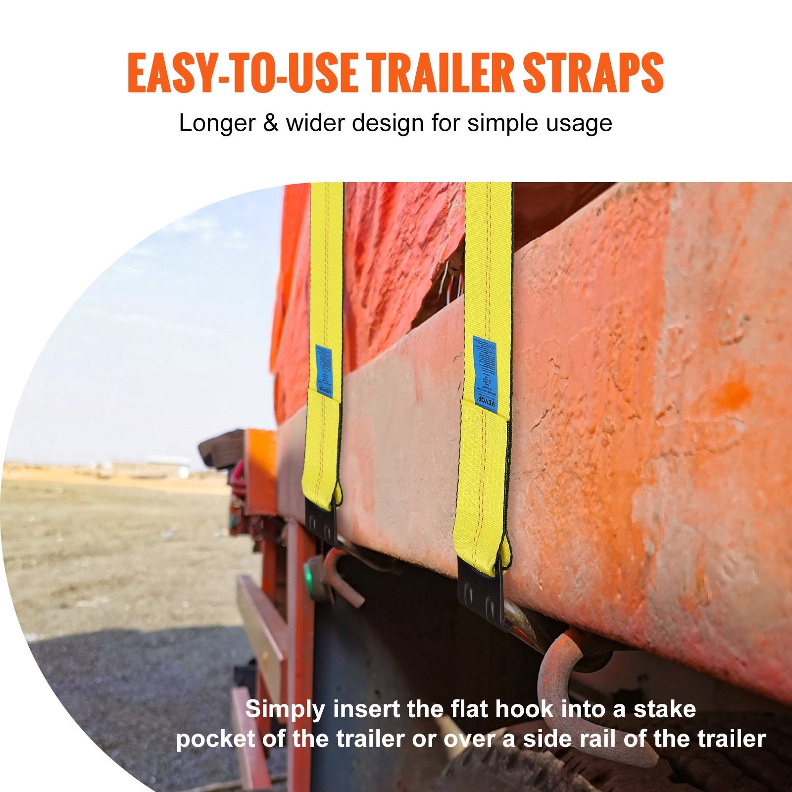 VEVOR Winch Straps, 4" x 40', 6000 lbs Load Capacity, 18000 lbs Break Strength, Truck Straps with Flat Hook, Flatbed Tie Downs Cargo Control for Trailers, Farms, Rescues, Tree Saver, Yellow (10 Pack) 