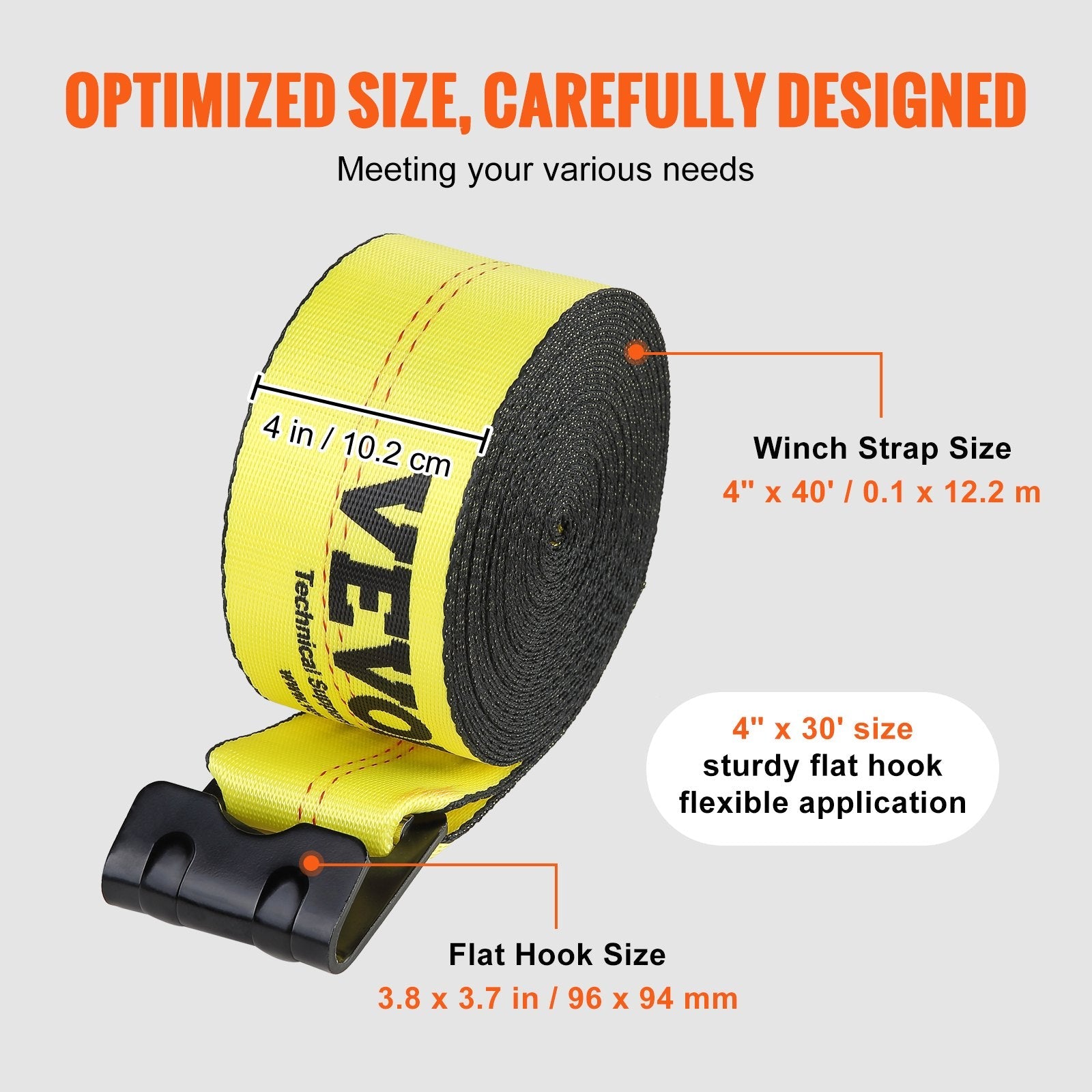 VEVOR Winch Straps, 4" x 40', 6000 lbs Load Capacity, 18000 lbs Break Strength, Truck Straps with Flat Hook, Flatbed Tie Downs Cargo Control for Trailers, Farms, Rescues, Tree Saver, Yellow (10 Pack) 