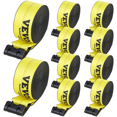 VEVOR Winch Straps, 4" x 40', 6000 lbs Load Capacity, 18000 lbs Break Strength, Truck Straps with Flat Hook, Flatbed Tie Downs Cargo Control for Trailers, Farms, Rescues, Tree Saver, Yellow (10 Pack) 