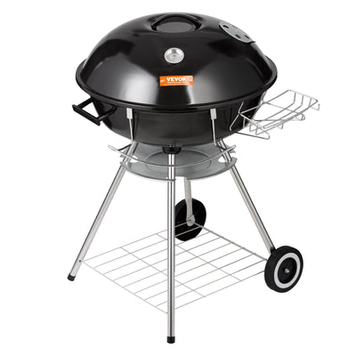 VEVOR 22 inch Kettle Charcoal Grill, Premium Kettle Grill with Wheels and Cover, Porcelain-Enameled Lid and Ash Catcher & Thermometer for BBQ, Round Barbecue Grill Outdoor Cooking, Picnic, Patio and Backyard 
