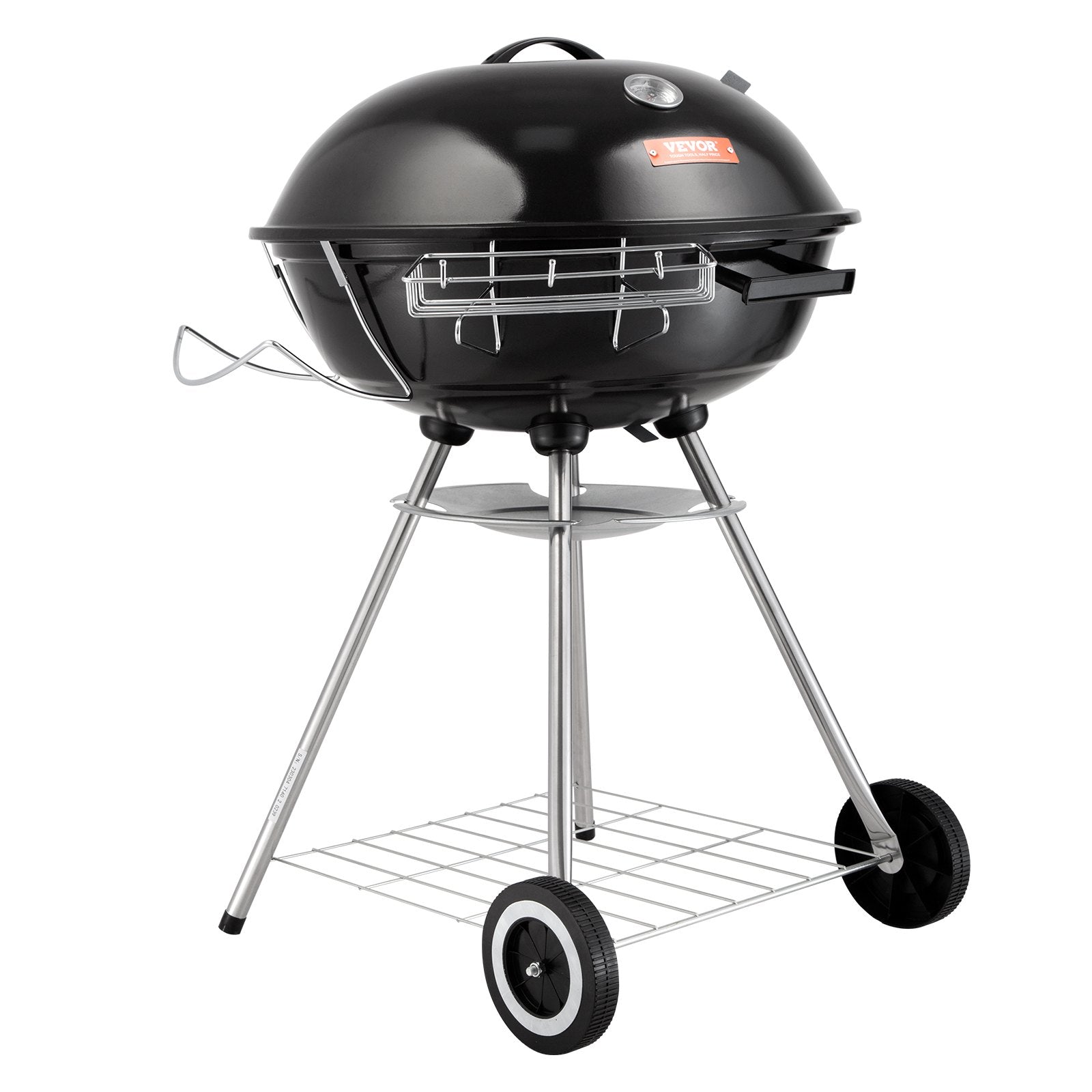 VEVOR 22 inch Kettle Charcoal Grill, Premium Kettle Grill with Wheels and Cover, Porcelain-Enameled Lid and Ash Catcher & Thermometer for BBQ, Round Barbecue Grill Outdoor Cooking, Picnic, Patio and Backyard 