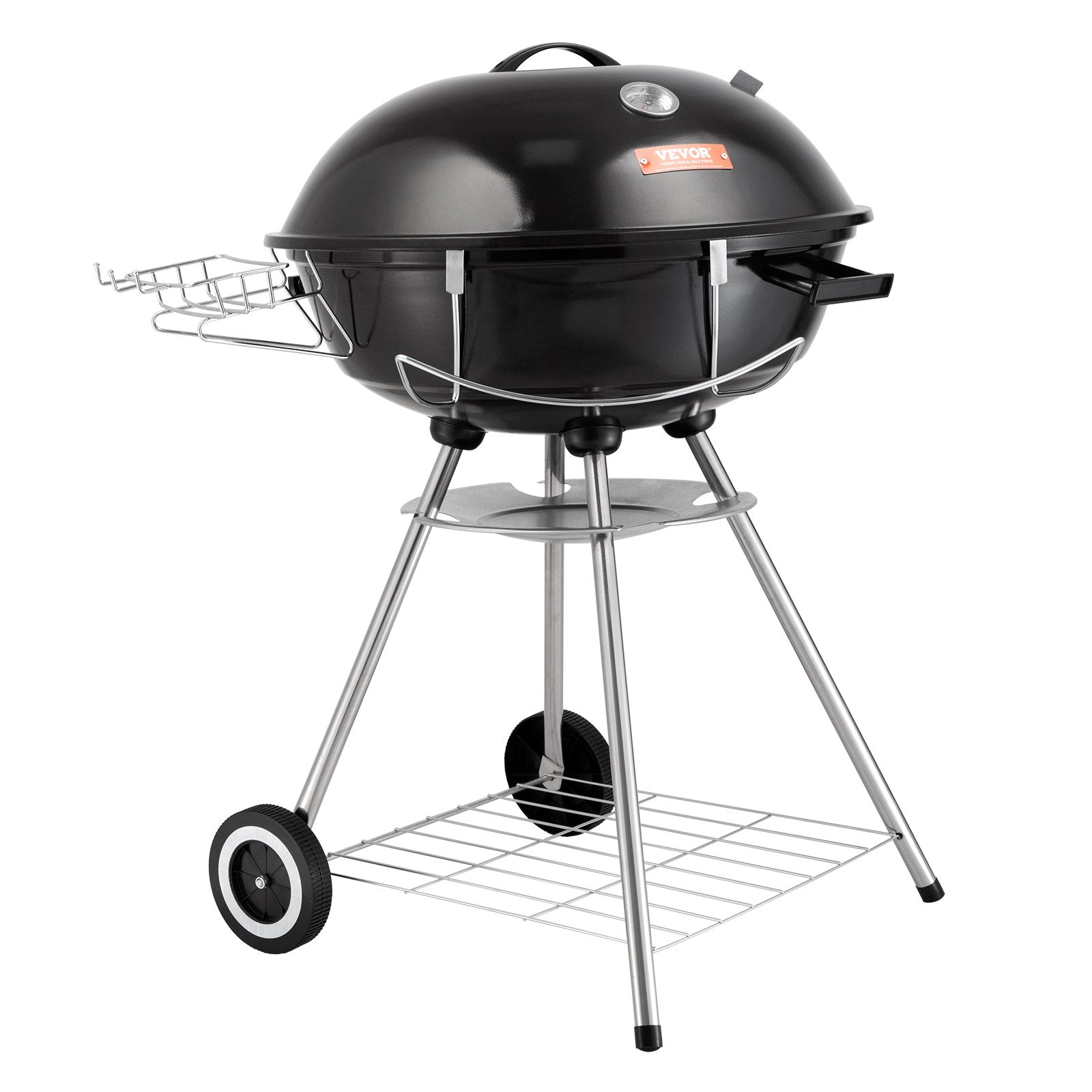 VEVOR 22 inch Kettle Charcoal Grill, Premium Kettle Grill with Wheels and Cover, Porcelain-Enameled Lid and Ash Catcher & Thermometer for BBQ, Round Barbecue Grill Outdoor Cooking, Picnic, Patio and Backyard 