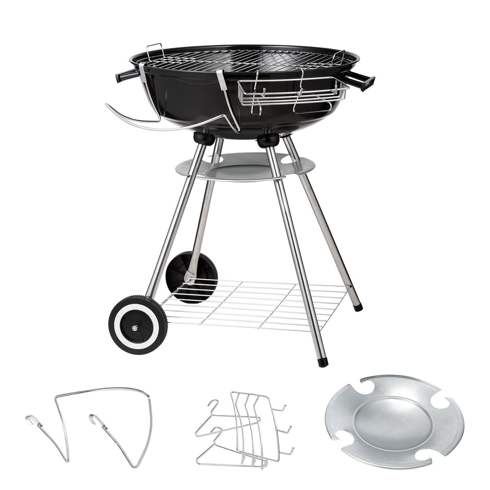 VEVOR 22 inch Kettle Charcoal Grill, Premium Kettle Grill with Wheels and Cover, Porcelain-Enameled Lid and Ash Catcher & Thermometer for BBQ, Round Barbecue Grill Outdoor Cooking, Picnic, Patio and Backyard 