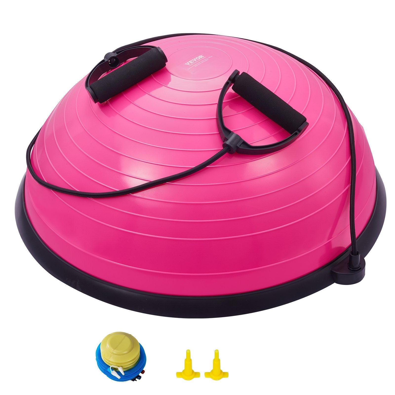 VEVOR Half Exercise Ball Trainer, 23 inch Balance Ball Trainer, 660lbs Capacity Stability Ball, Yoga Ball with Resistance Bands & Foot Pump, Strength Fitness Ball for Home Gym, Full Body Workout, Pink 